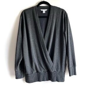 Athleta Black Heather Purana V-Neck Wrap Sweatshirt Relaxed Fit Size Medium
